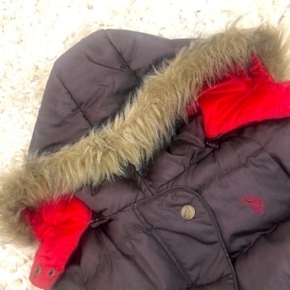 U.S. POLO Assn. Brown Puffer Vet w Removable Faux Fur Hood | Size L - Picture 2 of 10